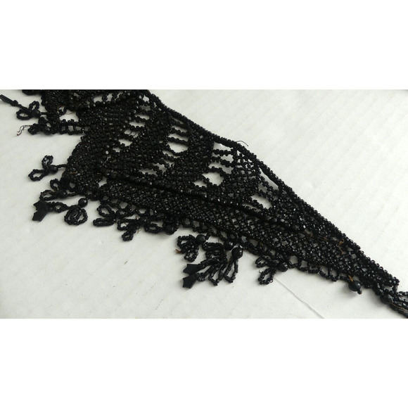 Large Antique Victorian Hand Beaded Collar Adornments Black Fringe Vtg Mourning - Picture 4 of 10